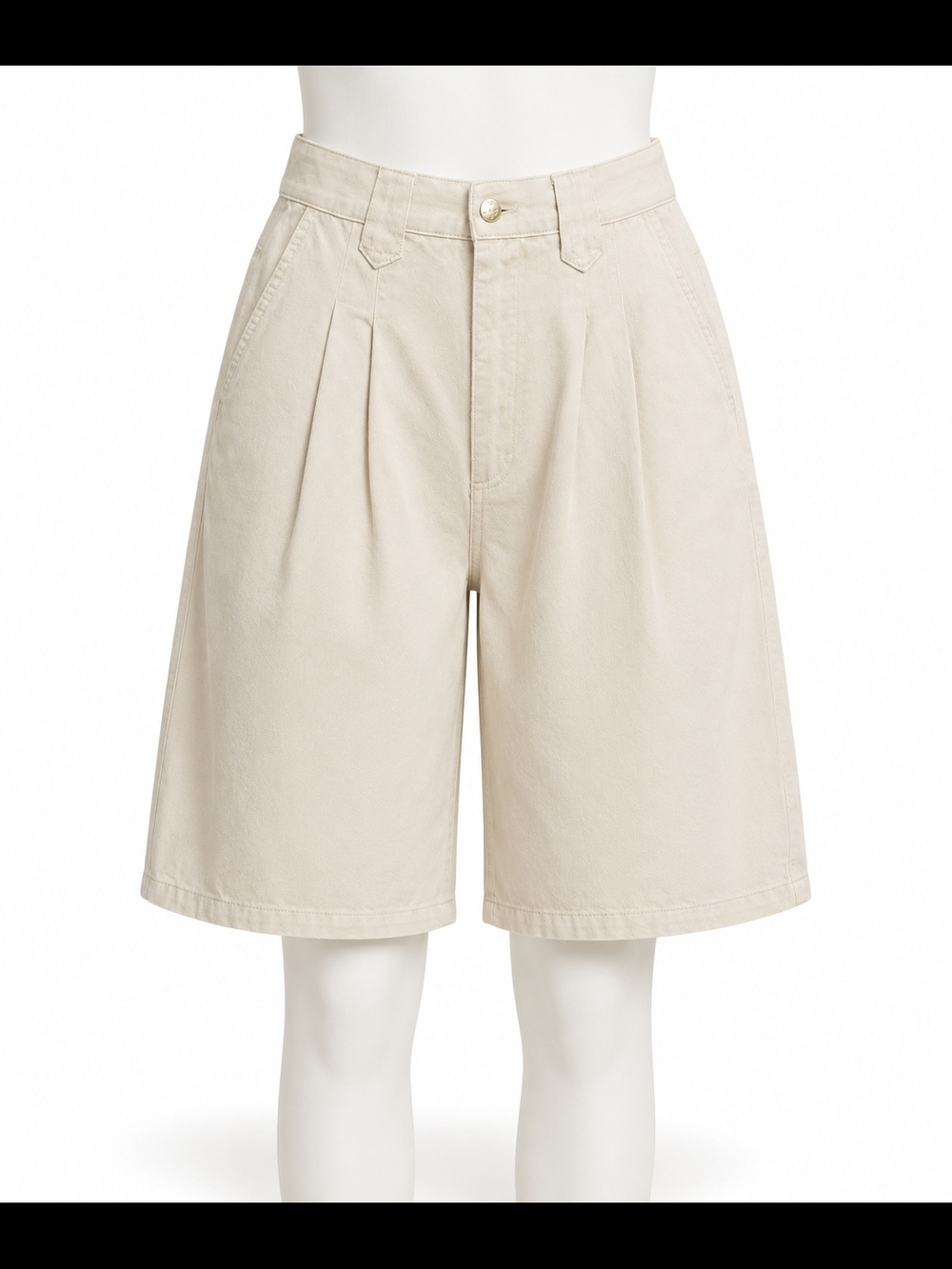 Studio West Light Beige High-Waist Pleated Bermuda Shorts